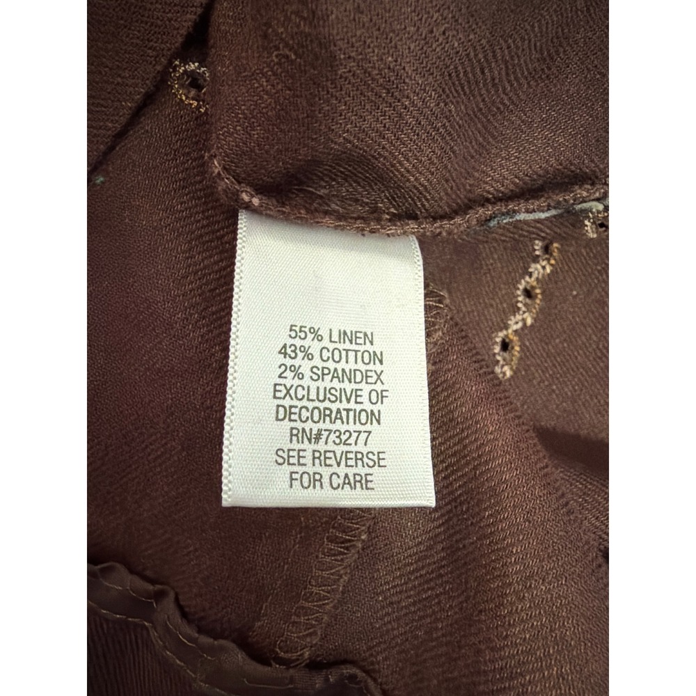 Dana Buchman Shift Dress Sz 8 Brown Embroidered Linen Blend Short Sleeve Boho - Picture 6 of 6